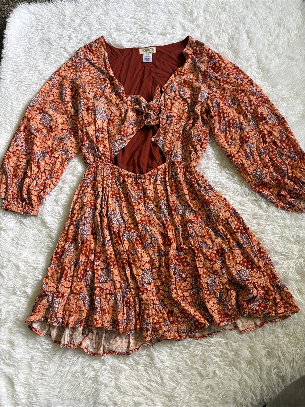 L*Space Floral Open Knot Tie Front Stay Golden Mini Dress In Size M Like New